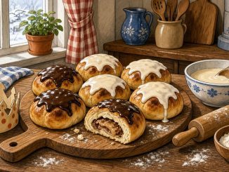 Hjemmebagte fastelavnsboller med marcipan og glasur